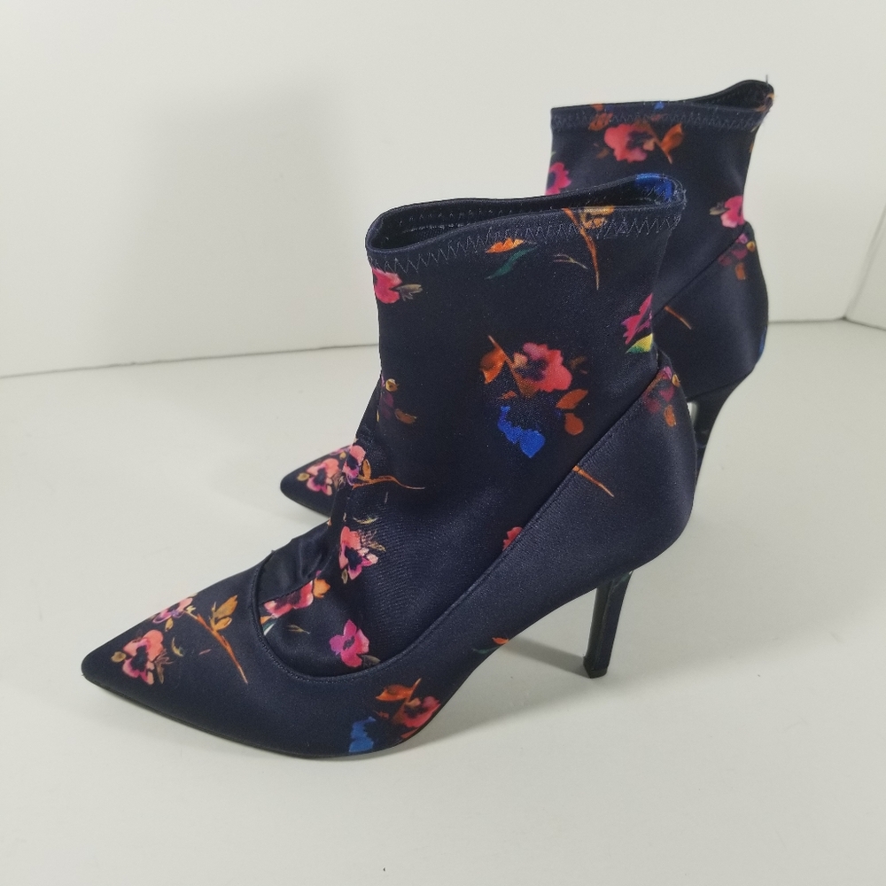 Gianni Bini Booties Womens 7.5M Stretch Fabric High Heel Ankle Boots Blue Floral